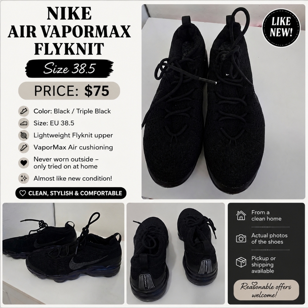 Nike Kids Air VaporMax Flyknit Sneakers - Black Size 38.5